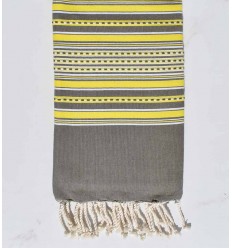 Fouta arabesque vert olive rayée jaune 