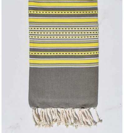 Fouta arabesque vert olive rayée jaune