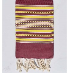 Fouta arabesque violet pourpre à rayures jaune 