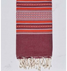Fouta arabesque violet pourpre à rayures rouge 
