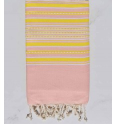Fouta arabesque rose bébé rayée jaune 