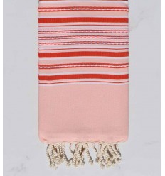 Fouta arabesque rose bébé rayée rouge 
