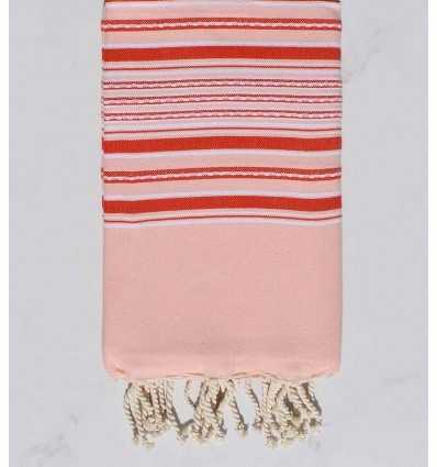 Fouta arabesque rose bébé rayée rouge