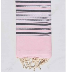 Fouta arabesque rose pastel rayée gris 