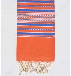 Fouta arabesque orangé foncé rayée bleu roi 