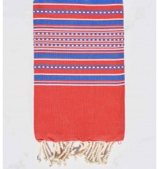 Fouta arabesque rouge rayée bleu 