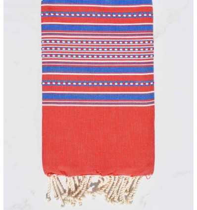 Fouta arabesque rouge rayée bleu