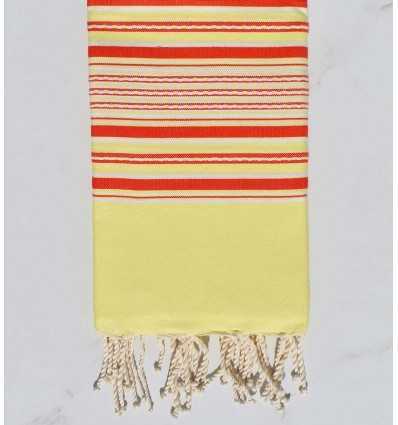 Fouta arabesque jaune rayée rouge