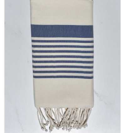 Fouta arthur blanc crème et bleu denim