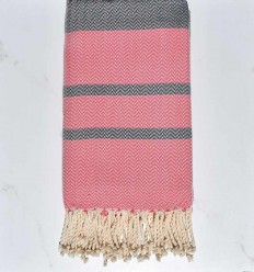 Fouta de plage chevron rose et bleu nuit 
