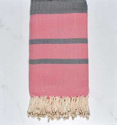 Fouta de plage chevron rose et bleu nuit