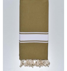Jeté vert beige bande blanche