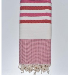 Jeté blanc écru, rose et rouge 