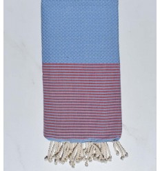 Nid d'abeille bleu azur à rayures rouges 