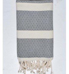 Fouta chevron gris et blanc crème 