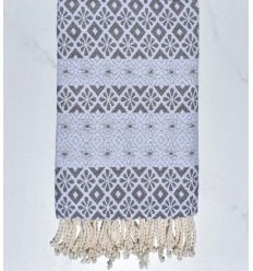 Fouta fleuri gris  - 1 2