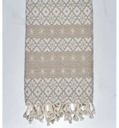 Fouta fleuri beige