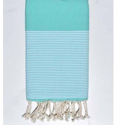 FOUTA NID D'ABEILLE Vert d'eau rayée blanc 