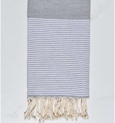Fouta nid d'abeille gris lin rayée blanc 