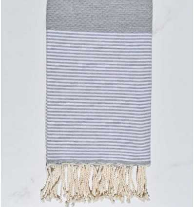 Fouta nid d'abeille gris lin rayée blanc