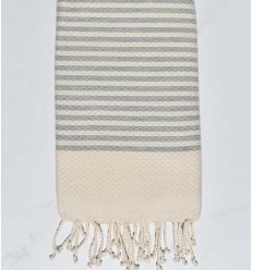 FOUTA nid d'abeille rayée 1 cm rayure gris souris 