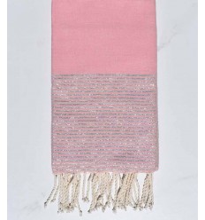 Fouta plate Rose poudre au fil lurex argenté  - 1
