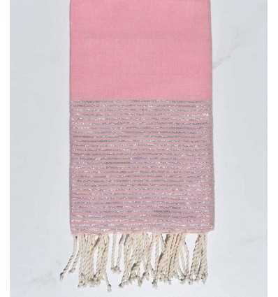 Fouta plate Rose poudre au fil lurex argenté