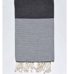 FOUTA NID D'ABEILLE Gris ardoise rayée blanc Fouta Tunisia - 1