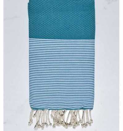 Fouta bleu canard rayée blanc