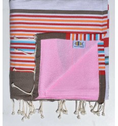 fouta doublée éponge rose clair ,rouge, beige ,gris,orange et bleu  - 1
