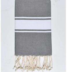 Fouta Plate gris rayée blanc Fouta Tunisia - 1