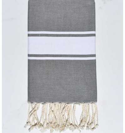 Fouta Plate gris rayée blanc