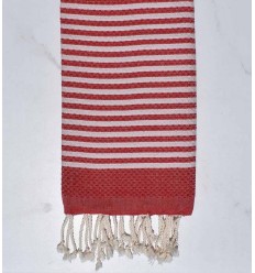 FOUTA nid d'abeille rayée 1 cm rayure rouge anglais Fouta Tunisia - 1