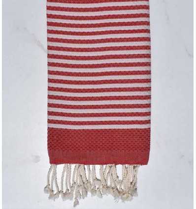 Fouta nid d'abeille rayée 1 cm rayure rouge anglais