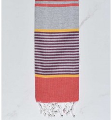 Fouta enfant gris, jaune, violet pourpre et rouge Fouta Tunisia - 1