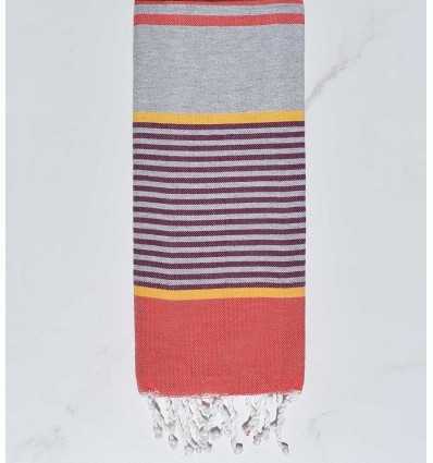 Fouta enfant gris, jaune, violet pourpre et rouge