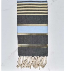 Fouta dina ardoise, bleu ciel et jaune de naples Fouta Tunisia - 1