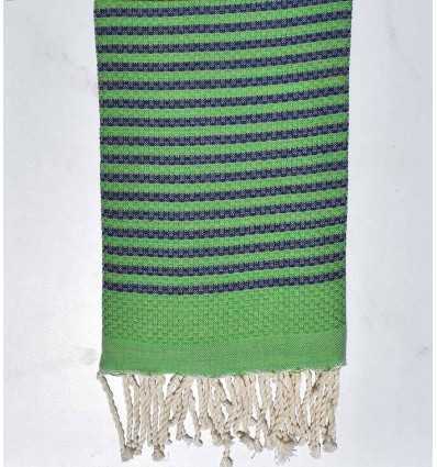 Fouta nid d'abeille zèbre vert et bleu foncé