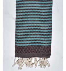 Fouta zèbre couleur aubergine et bleu azur  - 1