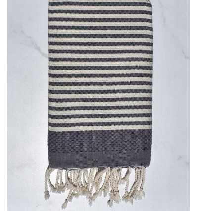 Fouta zèbre blanc crème et ardoise