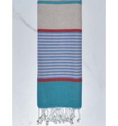 Fouta enfant grège, bleu, rouge et bleu canard Fouta Tunisia - 1