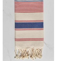 Fouta dina blanc crème, rouge et bleu jean Fouta Tunisia - 1