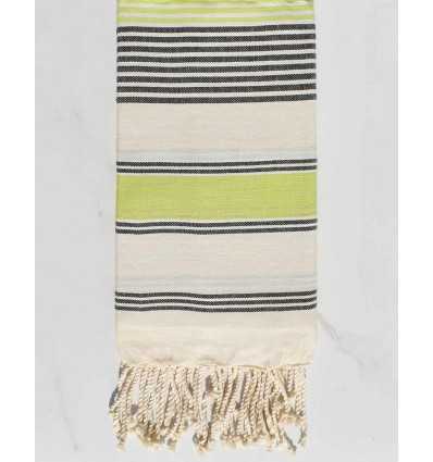 Fouta dina blanc crème, vert prairie et anthracite