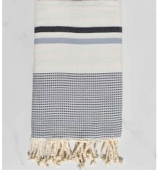 Fouta chevron blanc de lait, ardoise foncé et bleu fumée Fouta Tunisia - 1