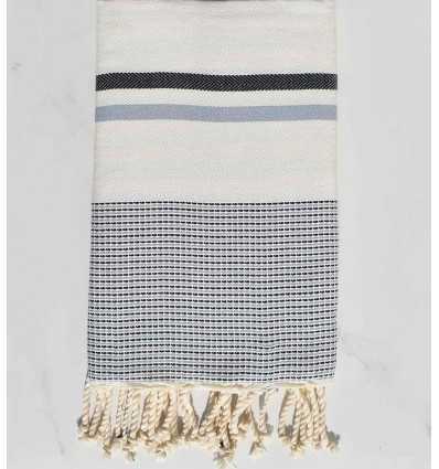 Fouta chevron blanc de lait, ardoise foncé et bleu fumée