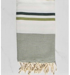 Fouta chevron blanc de lait, vert forêt et vert olive Fouta Tunisia - 1