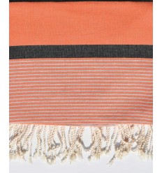 Jeté 1.50m/2.40m couleur orange corail et gris noir Fouta Tunisia - 1