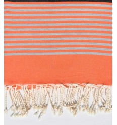 Jeté 1.50m/2.40m couleur orange corail et gris noir Fouta Tunisia - 1 2