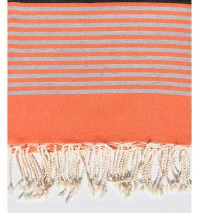 Jeté 1.50m/2.40m couleur orange corail et gris noir Fouta Tunisia - 2