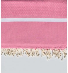 Jeté rose clair et blanc 2m*2.80m Fouta Tunisia - 1